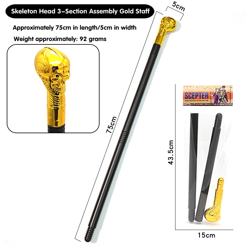 China Manufacturer Pp Pe Material Skeleton Scepter Wand Toy Gold Plated Silver Plated King Scepter Snake Staff Toy