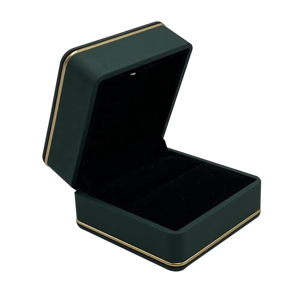 Led jewellery box black lacquer logo silk screen luxury led jewellery package custom ring boxes jewelry box with lights