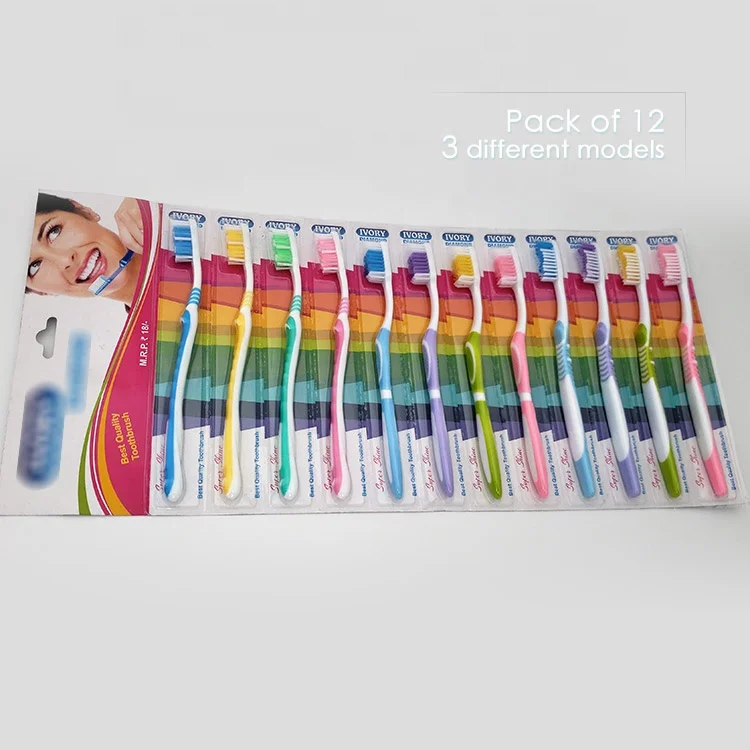 Дюжина зубных щеток, подвесная упаковка из 12, 12 щеток из 3 разных моделей, упакованные в блистерную карту, горячая распродажа