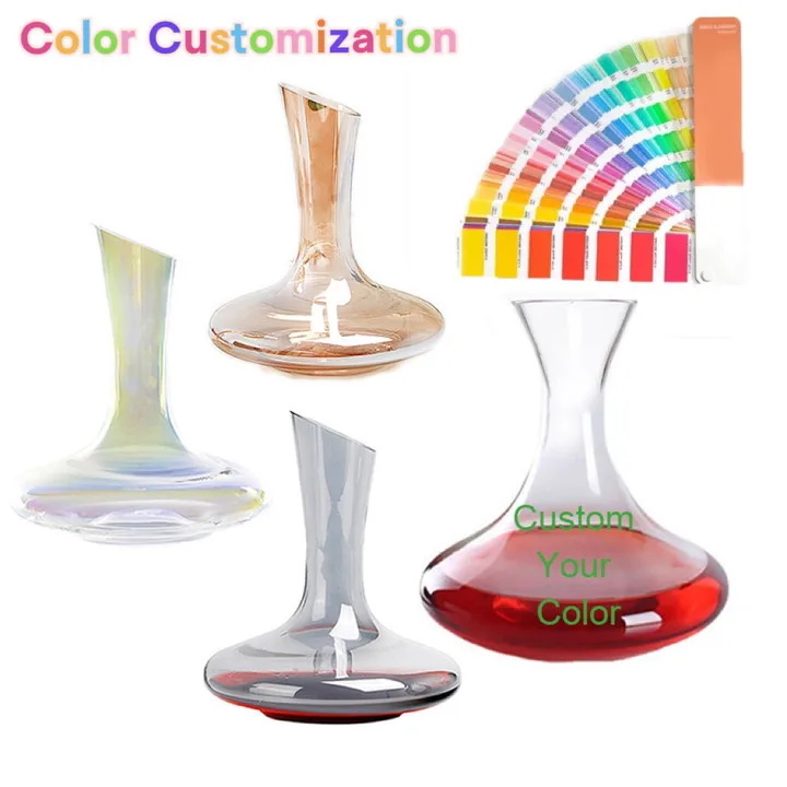 1500ml Custom logo Shape Hand Blown Luxury Red Wine glass Decanters Freely Sample Wholesale Clear Glass with Handle