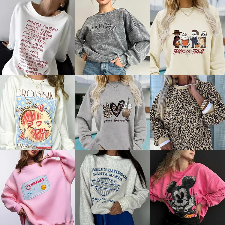 hoodie set Custom logo printed high quality knitted embossed embroidered oversized Heavyweight crop top women hoodies sweatshirt
