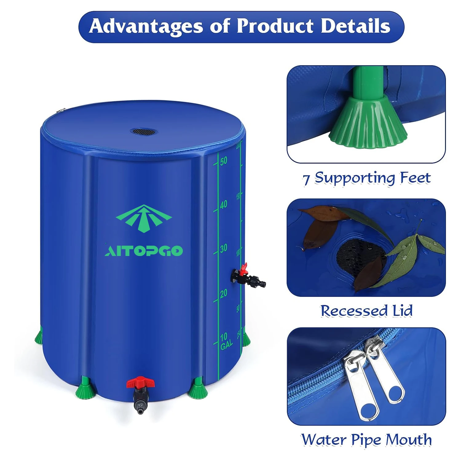 53 Gallon Collapsible Rainwater Collection Garden Water Reservoir Collector Tank Plastic Folding Rain Barrels