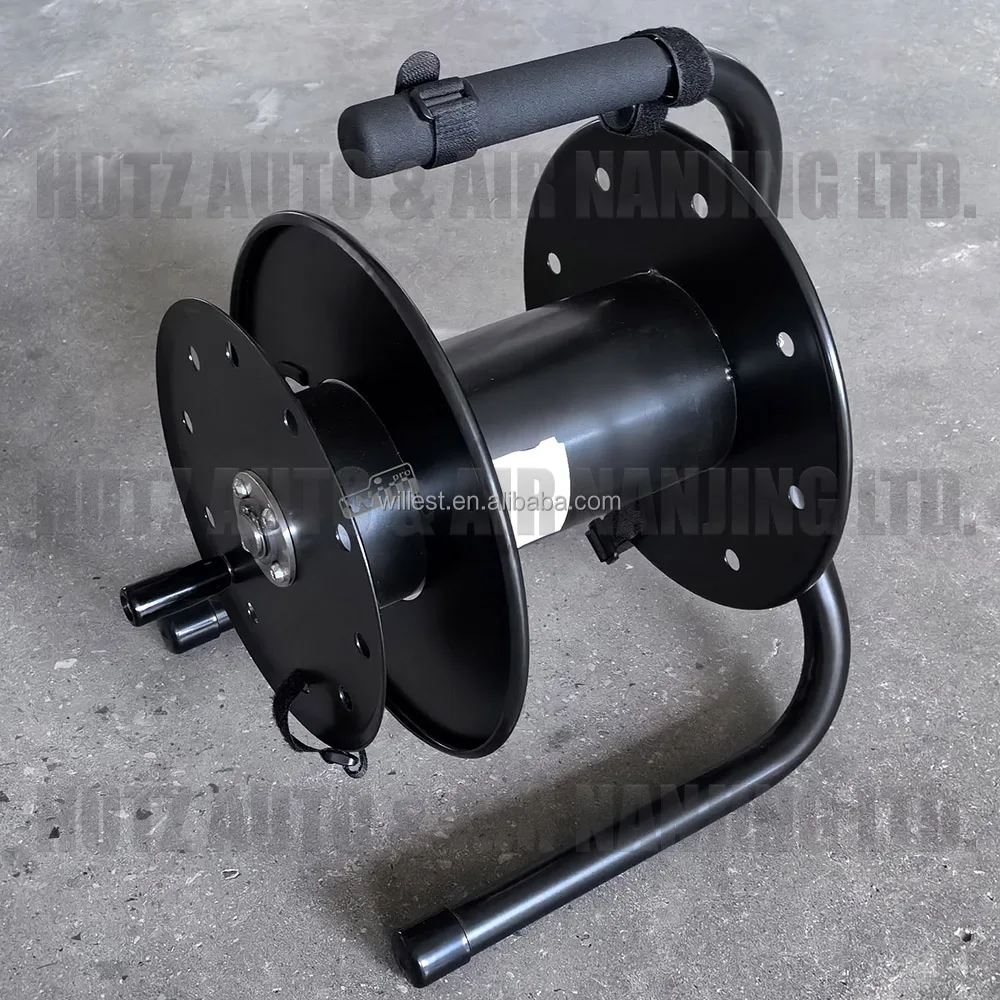 Free standing light cable container WILLEST manual crank cable storage metal stand HRO327-C triangle base portable cable reel