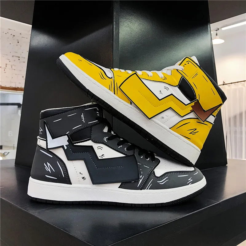 Ziitop New Design Hard-wearing  Anime Pikachu Couple Shoes  High Top Shoes 3D Men Skateboard Shoes