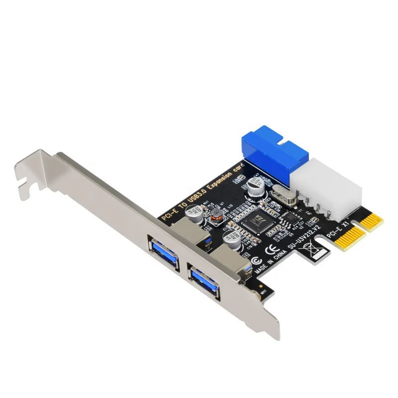 PCIe express to 2 Port Dual Port USB 3.0 Riser Card internal 19 pin PCI E Converter Card with 4Pin Power Supply for Computer