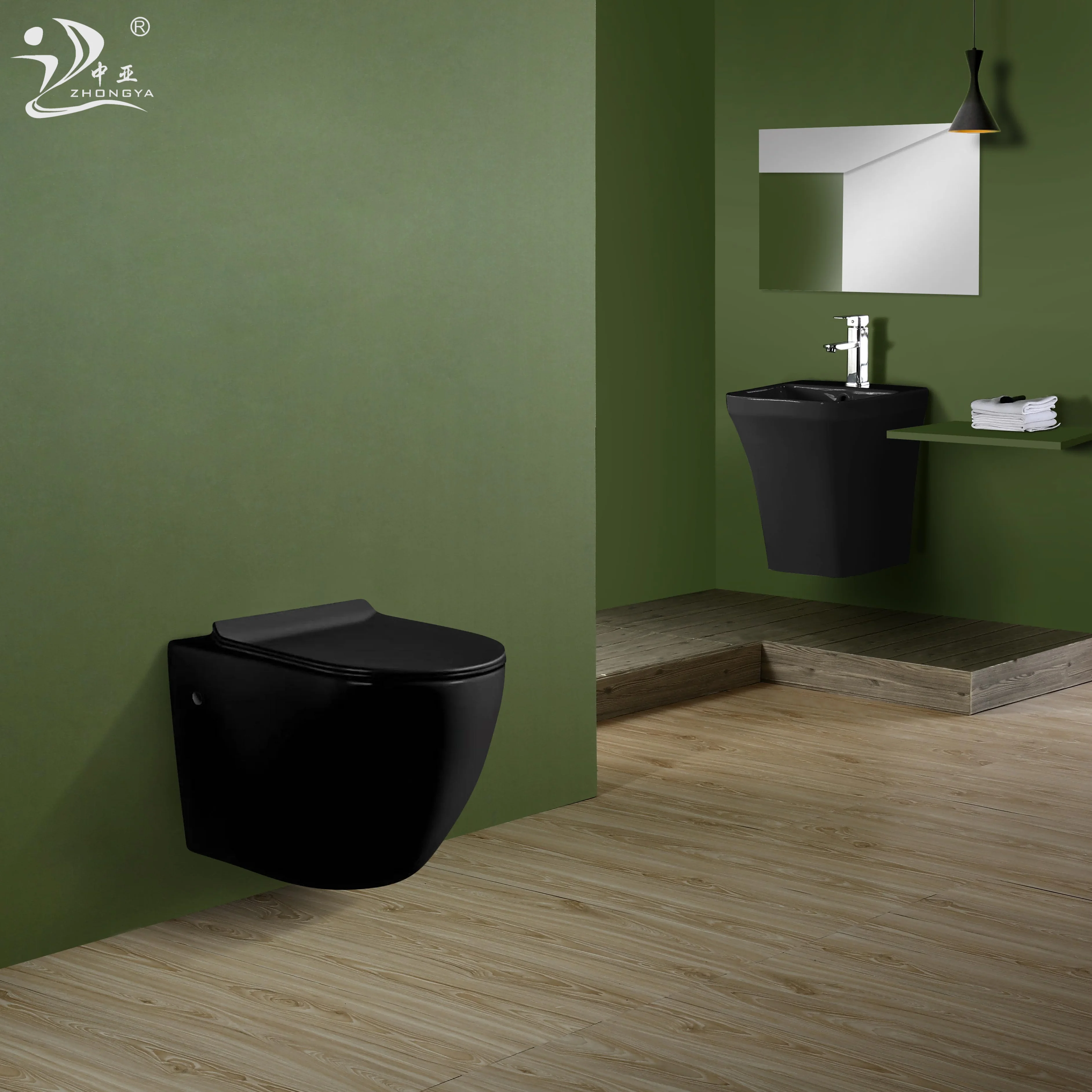 ZHONGYA modern wall-hung marble Retail Sanitary engineering ceramic matte black toilets high quality wc toilet black for home