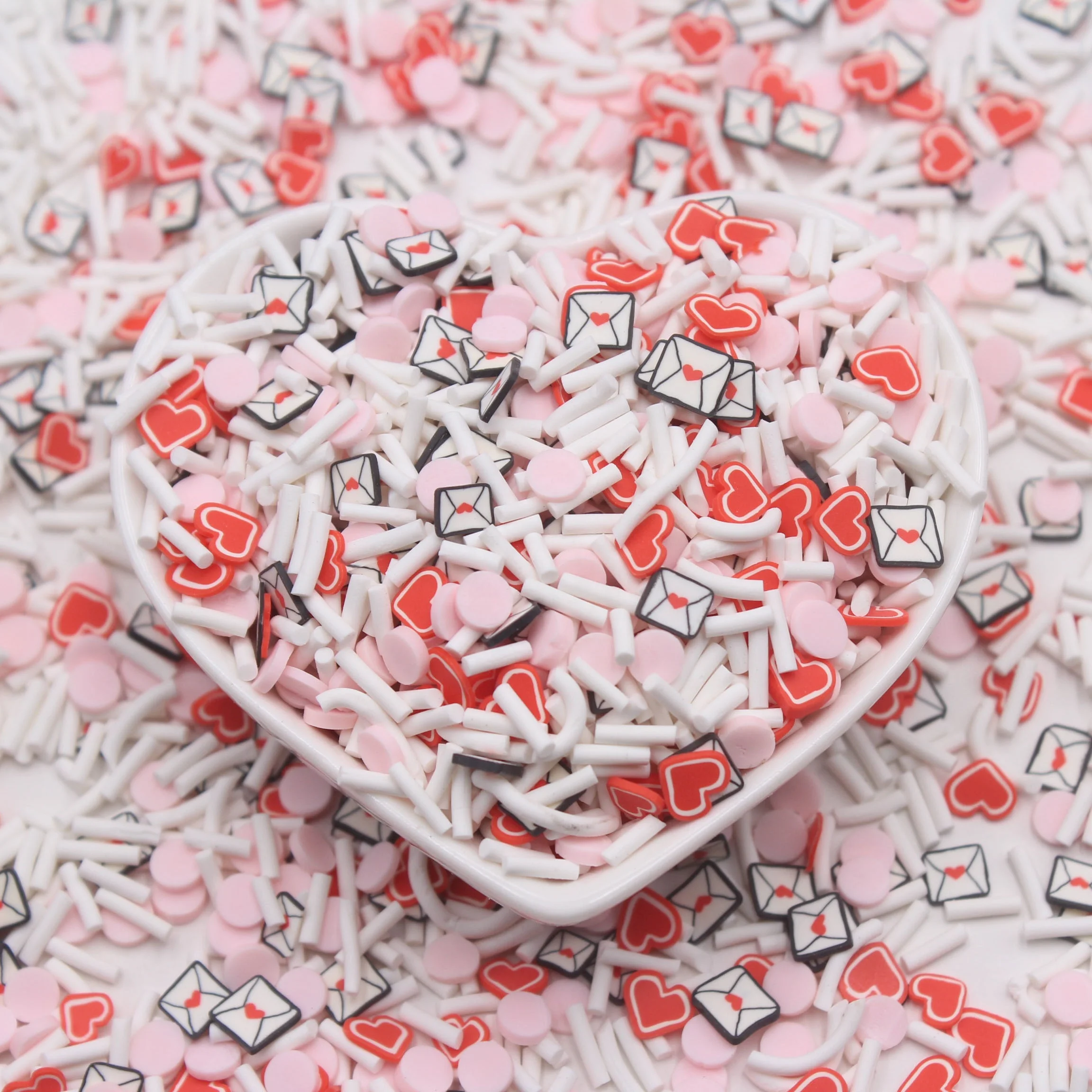 1KG Valentines Themed Clay Slice Red Heart Love Envelope Faux Candy Round Sprinkles Tumbler Shaker Filler