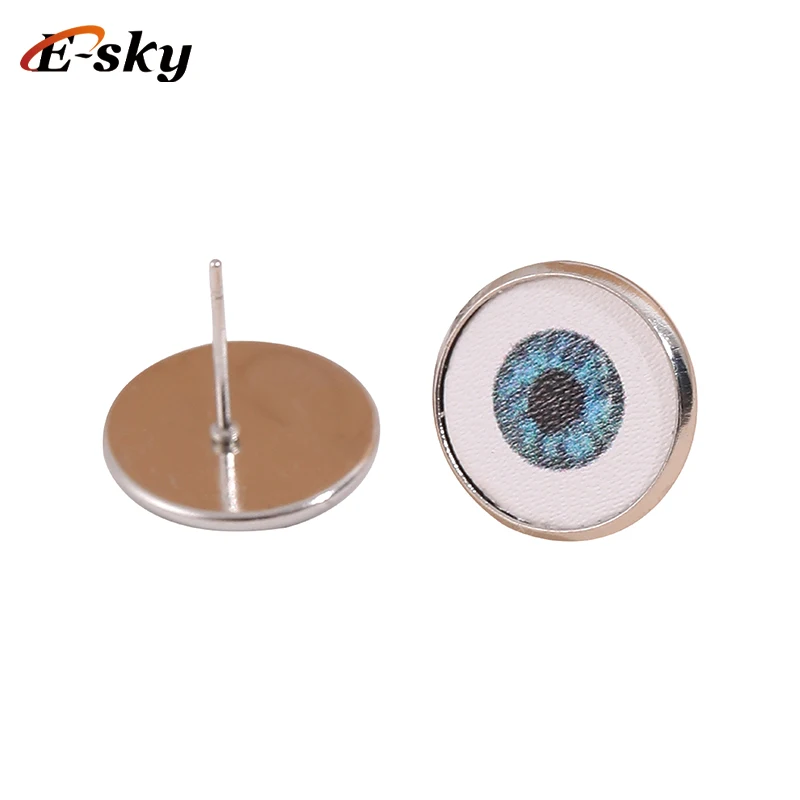 Esky Popular Design Round Eye Stud Earrings Klein Blue Exotic Leather Earring For Women