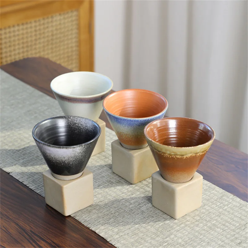 Vintage Ceramic Cup Set: Small Capacity Footed Wine Glasses and Stylish Coffee Mugs in Coarse Pottery