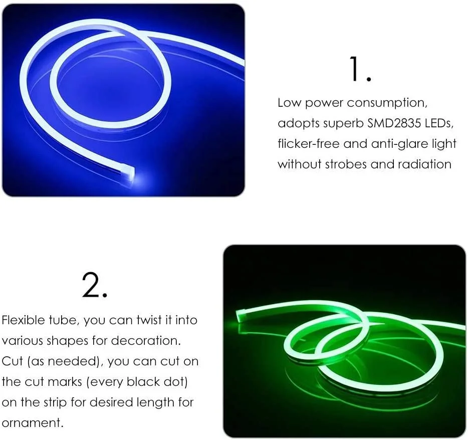 LED Neon Strip 12VDC 600 LEDs SMD2835 Waterproof Flexible Neon Strip Light For Christmas Tree Leaf Neon Sign