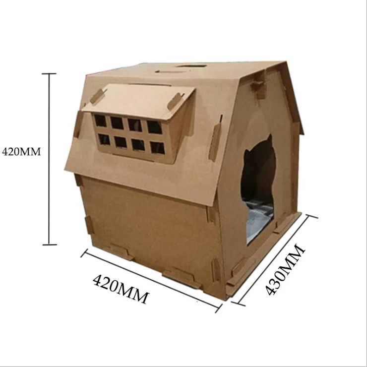 Cat scratcher box cardboard with doll house cat playground