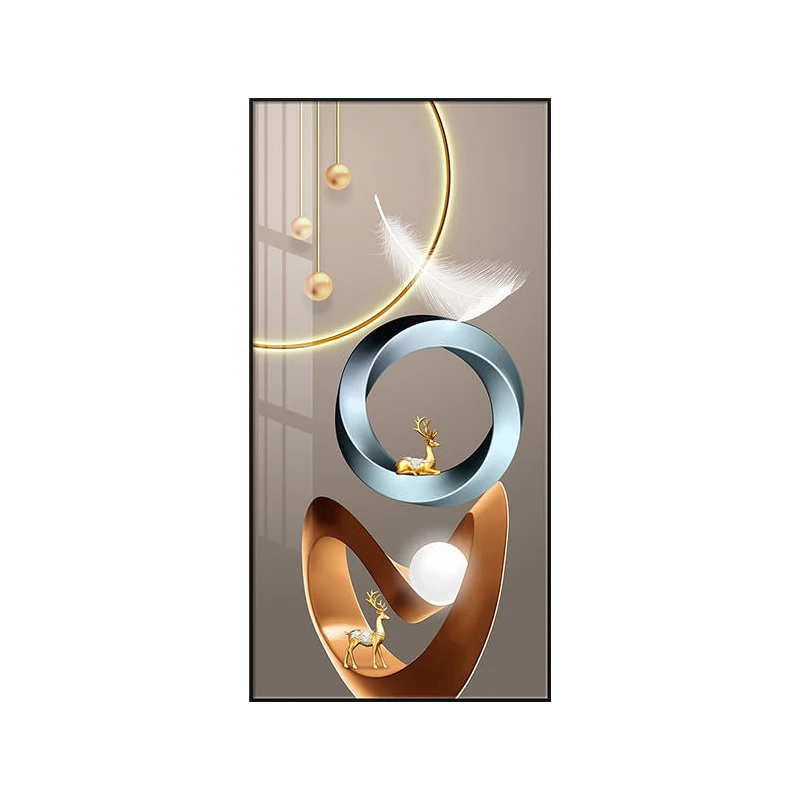 Light luxury living room decorative painting geometric abstract crystal porcelain wall art painting feather painting