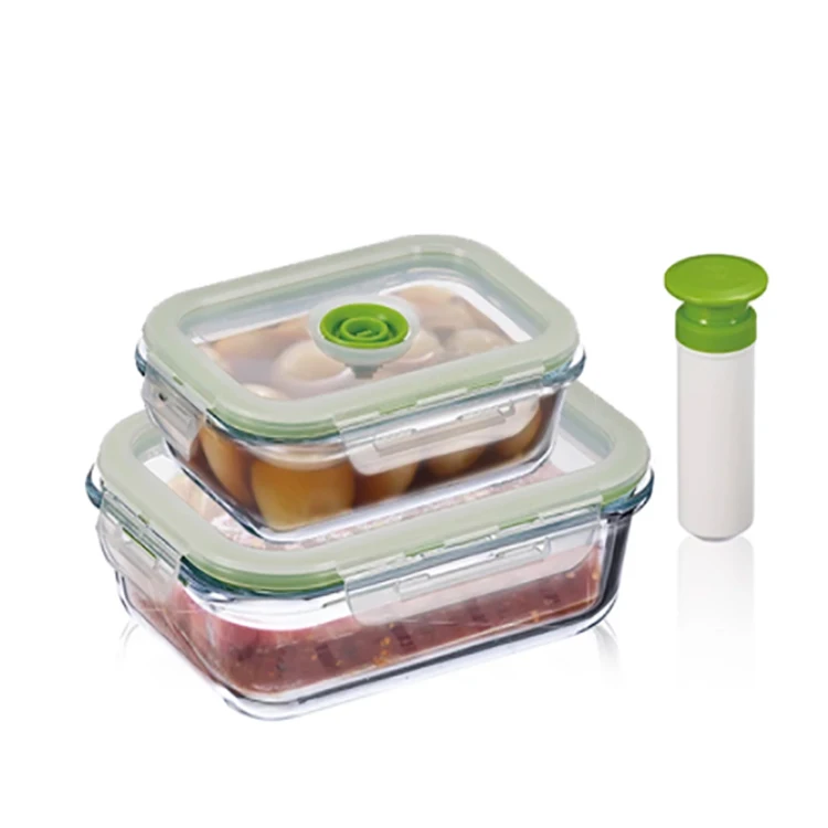 Eco-Friendly Heatable Transparent Rectangle Vacuum Borosilicate Glass Lunch Box Container with Lid BPA Free