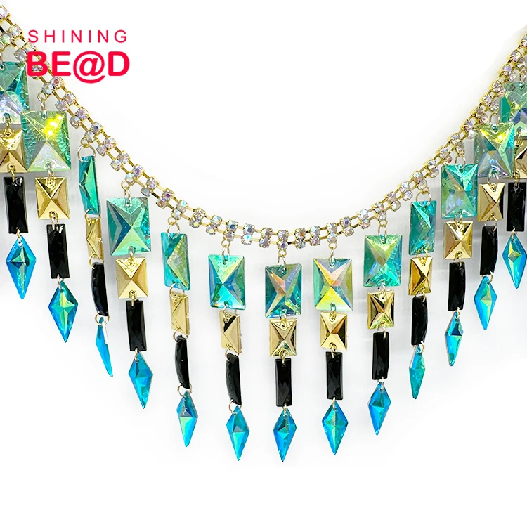 New fashion AB Color Resin Stone Hot fix Rhinestone Beaded Applique Tape Trim Iron on Carnival Costume Wedding Dress Decor