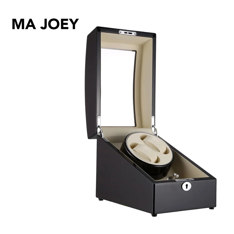 Hot selling wholesale manual black paint baking watch winder shell manufacturing custom logo wooden box watch box