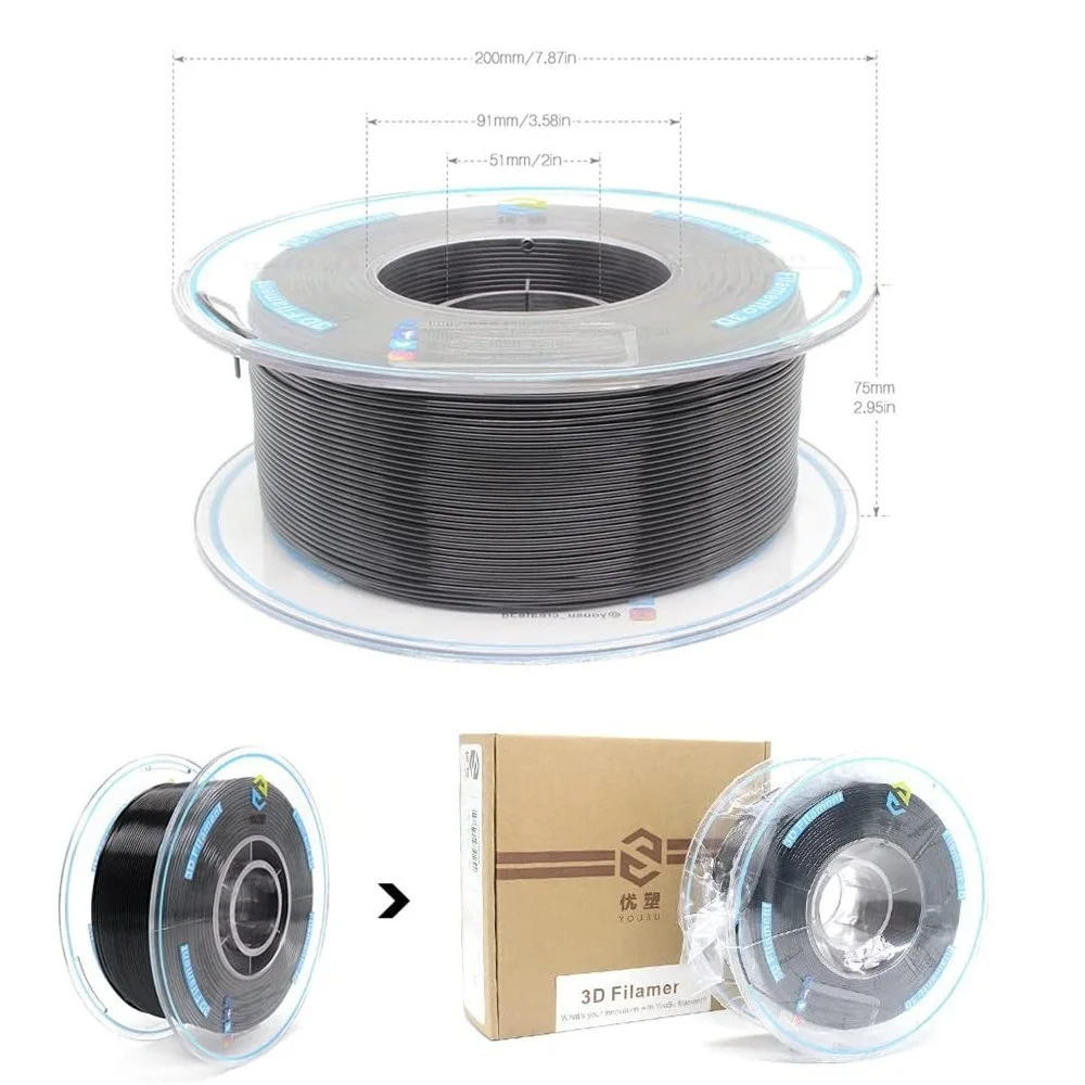 YOUSU PP high quality 3d filament , black , Durable engineering plastic filament 3d printer filament  1.75 mm  ,1kg