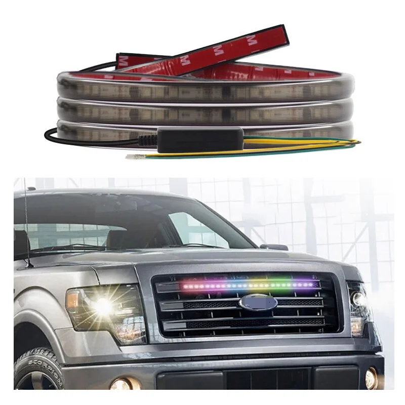 12-24v Auto Front Grille Drl Led Strip Lights 0.6/0.8/1.2/1.5M  Decoration Flexible RGB DRL Dynamic Turn Signal Headlight