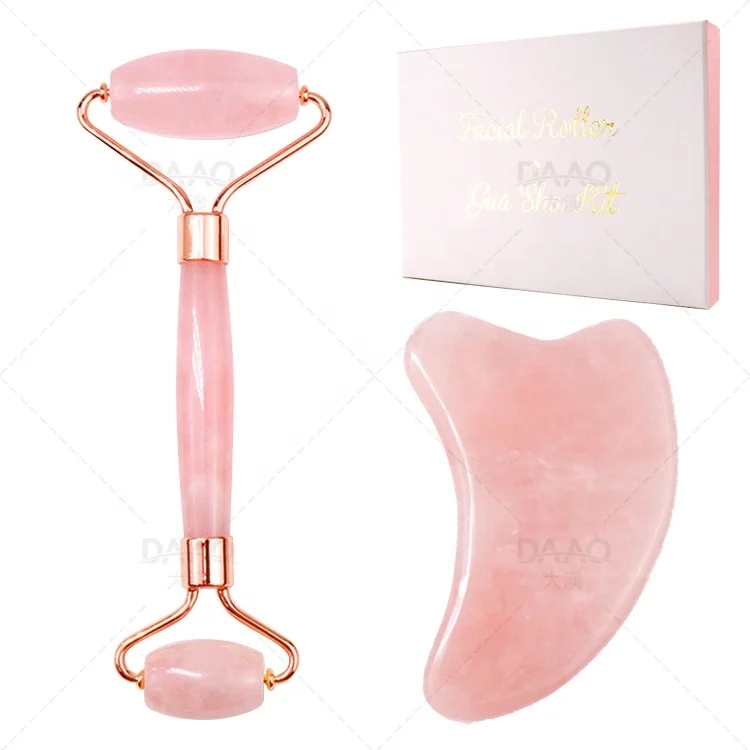 
 Лидер продаж, антивозрастной массажный набор из Нефритового камня OEM частной марки Gua Sha, роллер для лица с розовым кварцем и нефритом в коробке  