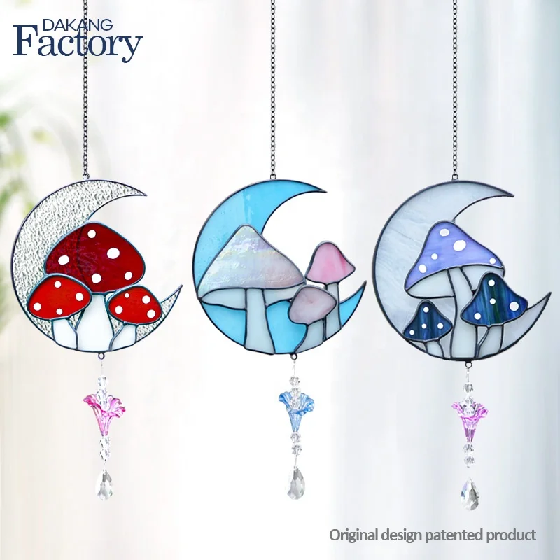 gift idea wind chimes outdoor handicraft products mushroom stained glass suncatcher ornament other home decor