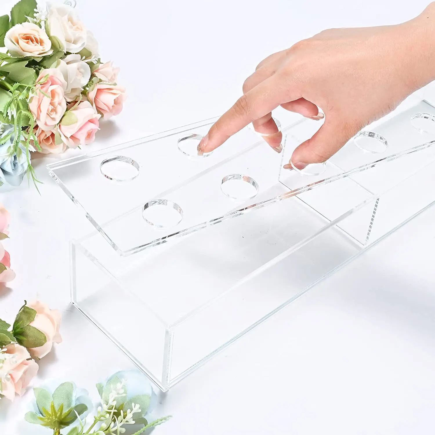 Decorative Rectangular Acrylic Flower Container Long Planter Pot and Table Vase