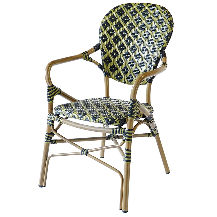 Wholesale Discount Outdoor Balcony French Cafe Bistro Rattan Aluminum Rattan Wicker Chairs