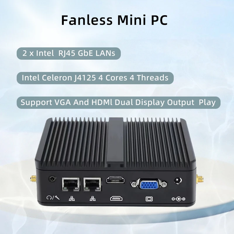 J4125 Mini Pc With RS232/485 Dual COM Ports Dual LAN  DDR4 Fanless Industrial Mini PC Support Win 10/11/Linux Computer