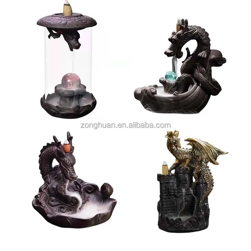 Factory Wholesale Black Aromatherapy Furnace Arabic Dragon Head Backflow Censer Ceramic  Incense Burners Zen Incenso