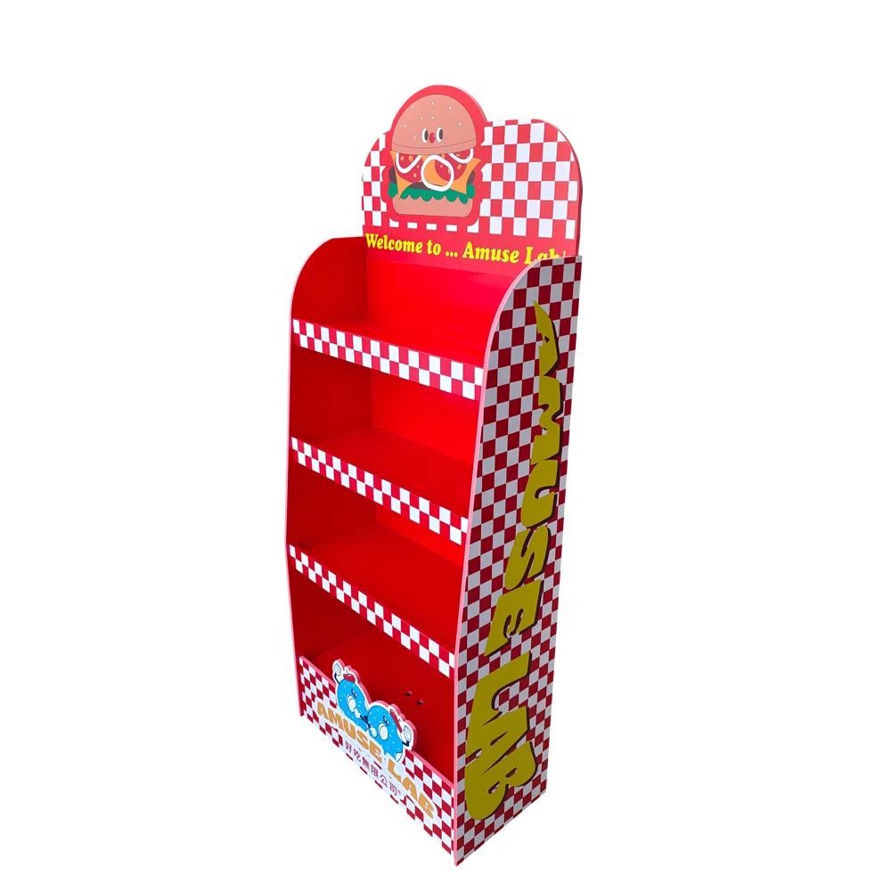 commercial produce show corrugated mineral pos pop up food retail floor cardboard shelf for display candy stand toy rack