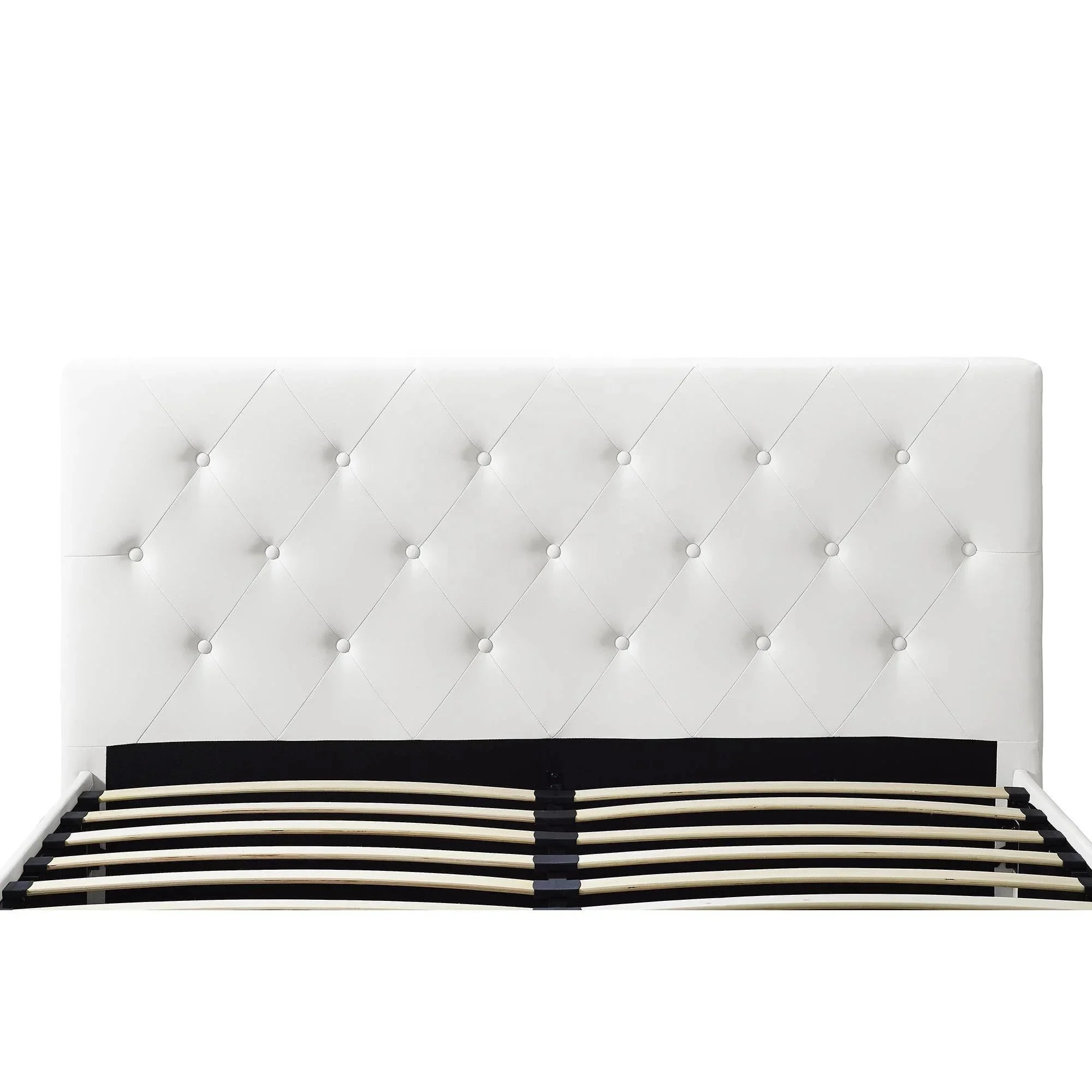 Latest White Faux Leather Upholstered Queen Bed With Pull Buckle