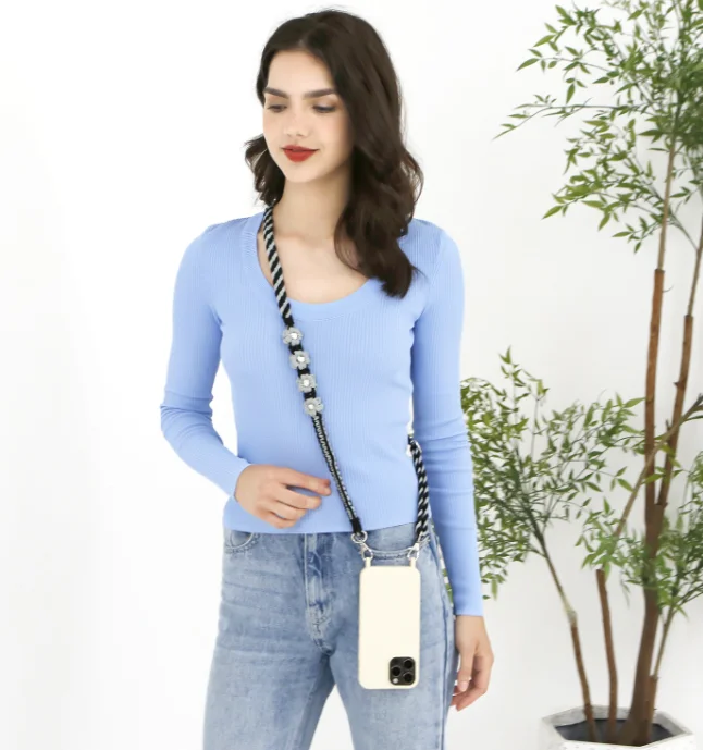 Bohemian hand-woven phone rope messenger adjustable crossbody flower daisy bag chain