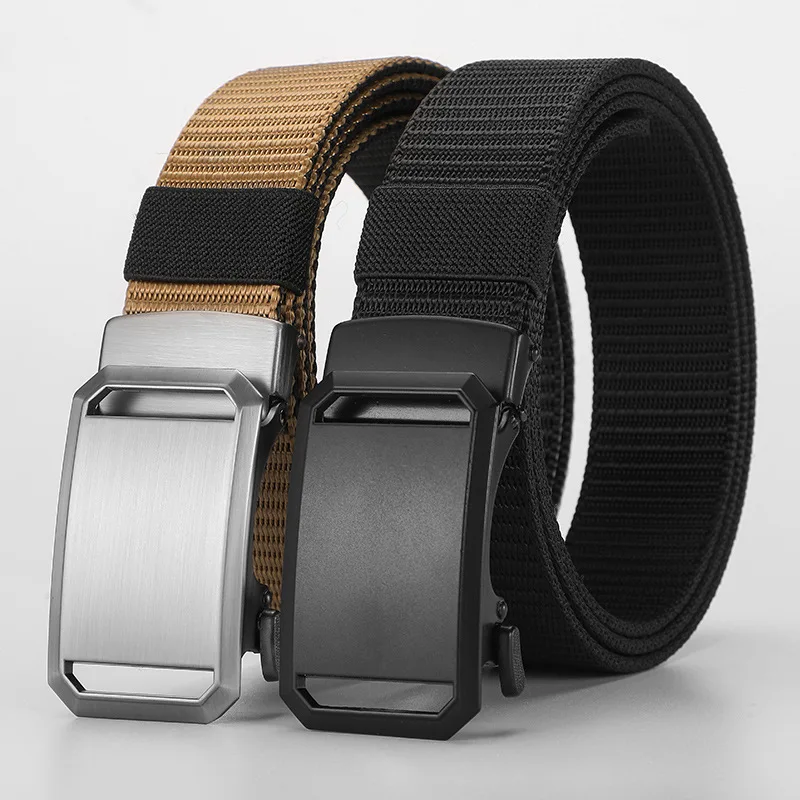 Custom Adjustable Mens Elastic Fabric Belt Jeans Polyester Belts Automatic Buckle Outdoor Nylon Fabric Belts