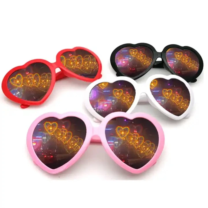 Newest Style Hot Selling Special Lenses 3d Heart Shape Sunglasses Multi-color Love Effect Diffraction Glasses