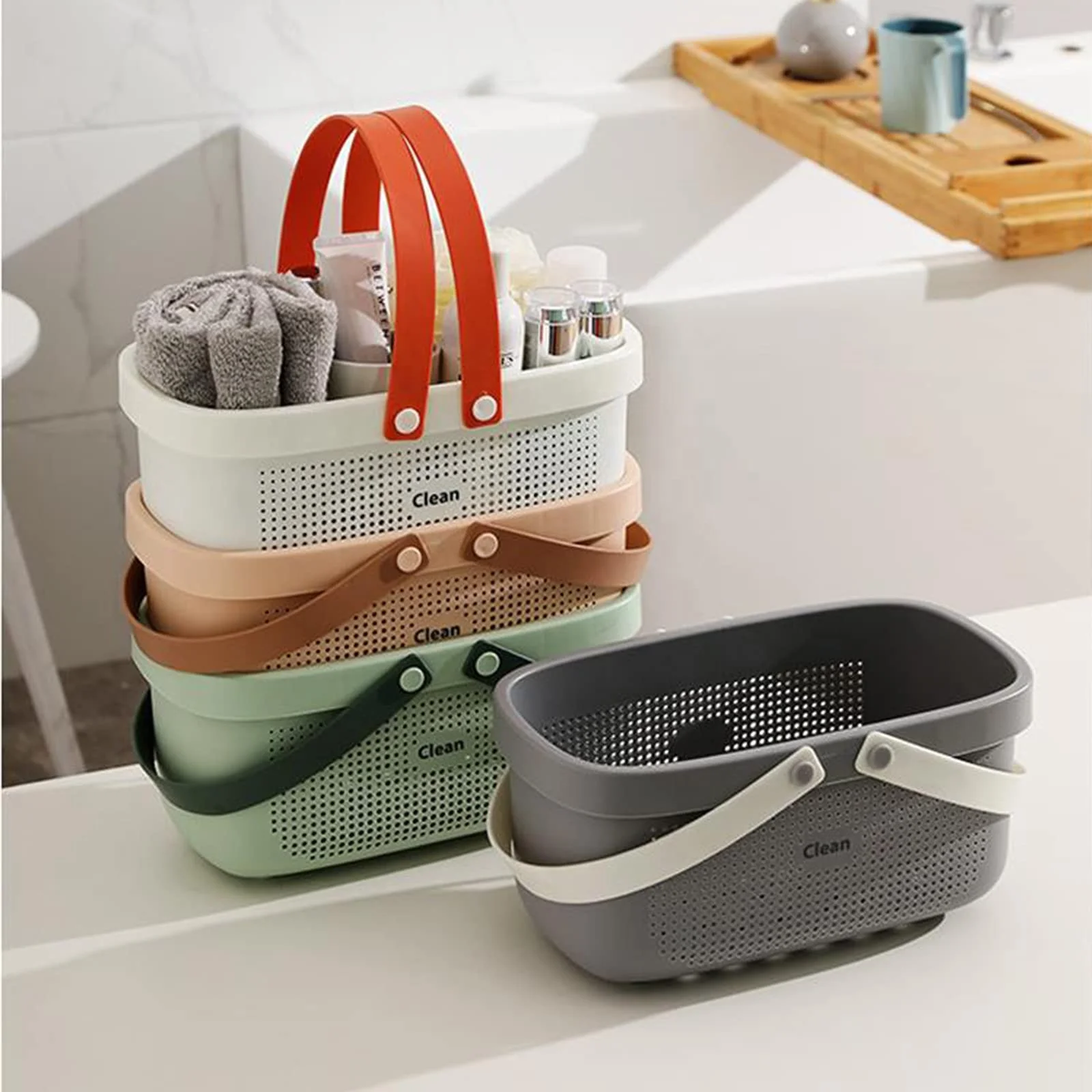 Bathroom Portable Plastic Organizer Storage Shower Caddy Tote Basket  with handle
