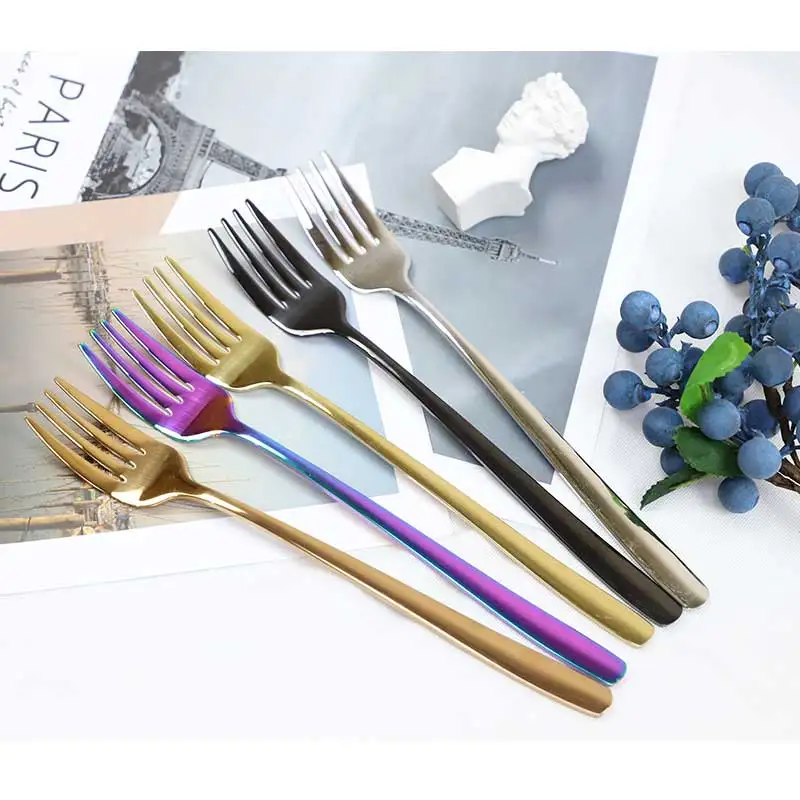 
Good sell 304 stainless steel colorful Korean metal plating color fork 