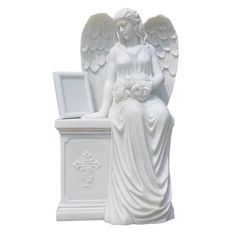 High Quality Carved Granite Marble Angel Wings Tombstone And Monument For Grave