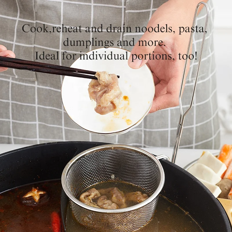 Stainless Steel Asian Kitchen Noodle Soup Strainer Hot Sale in Taiwan Fine Mesh Skimmer with Long Handle and big basket Colander