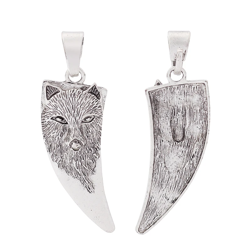 
Antique Silver Large Wolf Head Tooth Teeth Charms Pendants for Necklace Jewelry Making Findings 74x22mm 