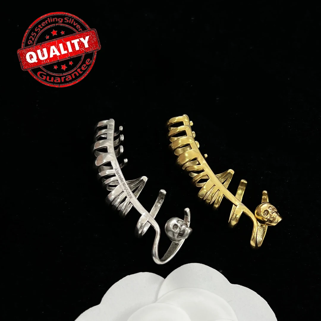 Alexanderxx McQueens Cross border direct sales 925silver  two-color single ear clip earrings revive festival classic accessories