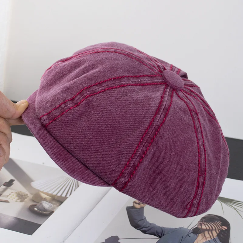 Wholesale custom vintage newsboys caps wash cotton denim flat bill cap for men ivy newsboy beret hat