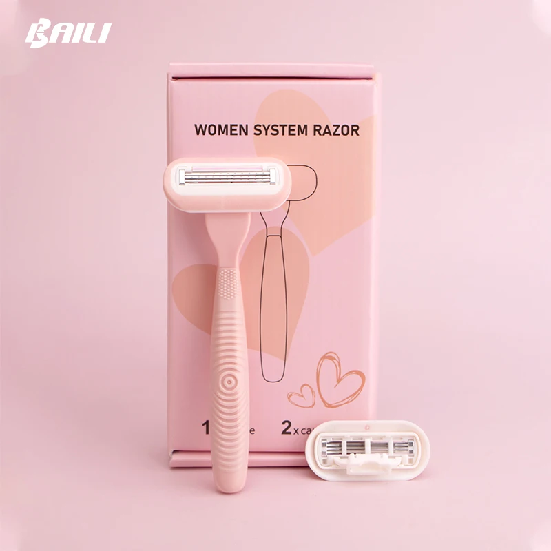 Pink Hair Removal Razor Shower Ladies Razor Replaceable Refills 3 Blades Shaving Razor