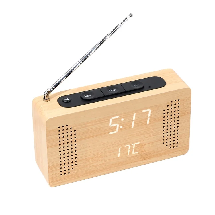 WC014 Creative Multifunction Hotel Retro Desk LED Digital Wooden Alarm Clock Radio