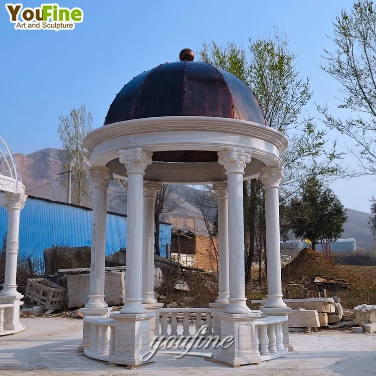 Garden Hand Carved Woman Sculptures Round Marble Gazebo