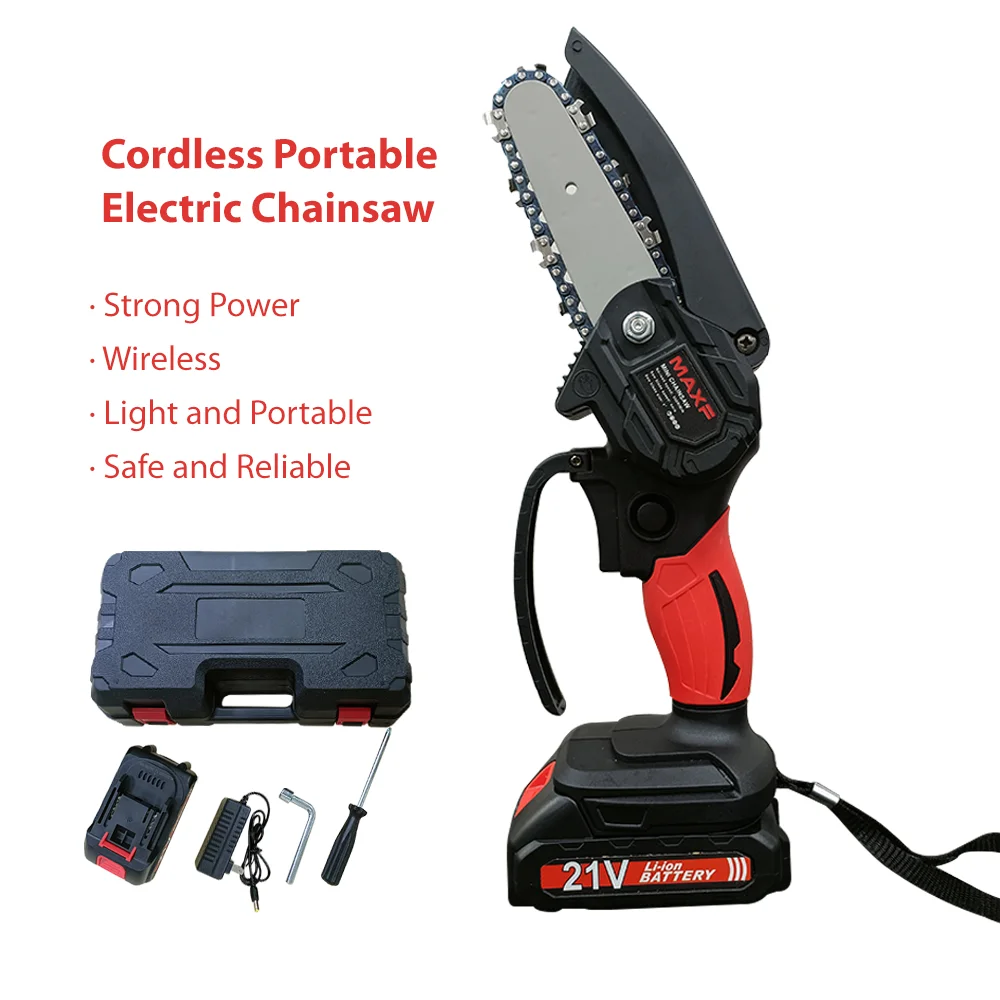 Mini Chainsaw, Cordless Portable Electric Chainsaw with 1 Battery and Chain, 4-Inch Handheld Pruning Shears Chainsaw