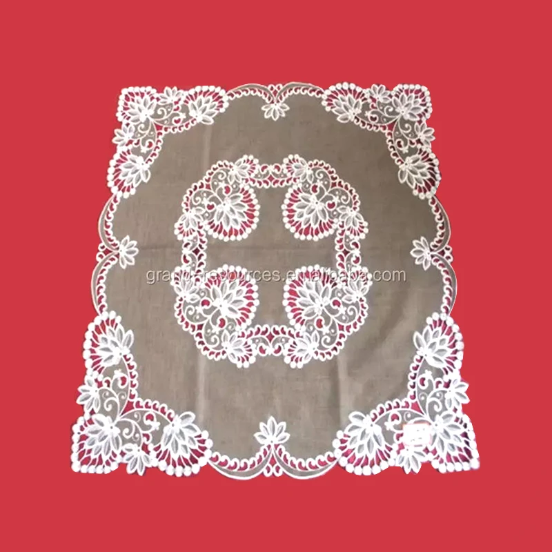 Custom 100% Polyester Cutwork Embroidery Square Tablecloths