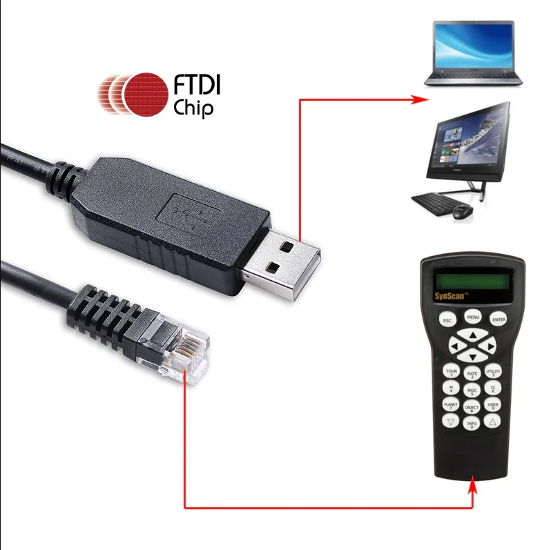 Skywatcher Synscan Hand Control PC Link Communication Cable FTDI FT232RL USB RS232 Serial to RJ11 6P6C Firmware Upgrade Cable