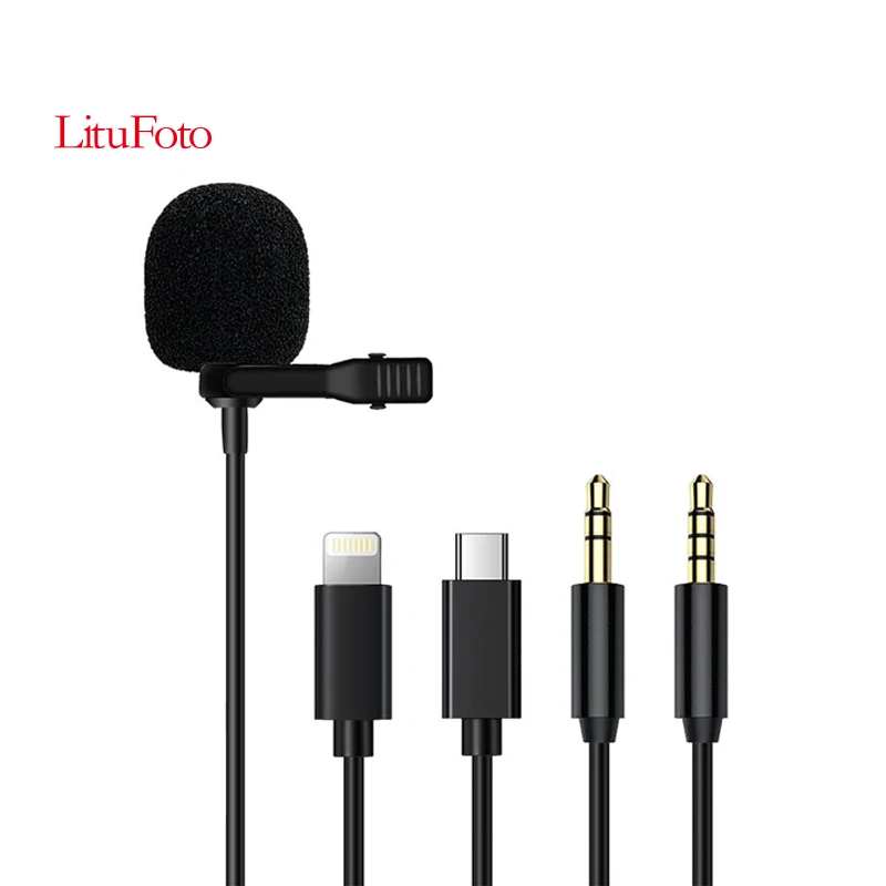LituFoto VV10 3.5mm/type-c/lightning Lavalier Microphone Intelligent noise reduction HD sound quality Widely compatible