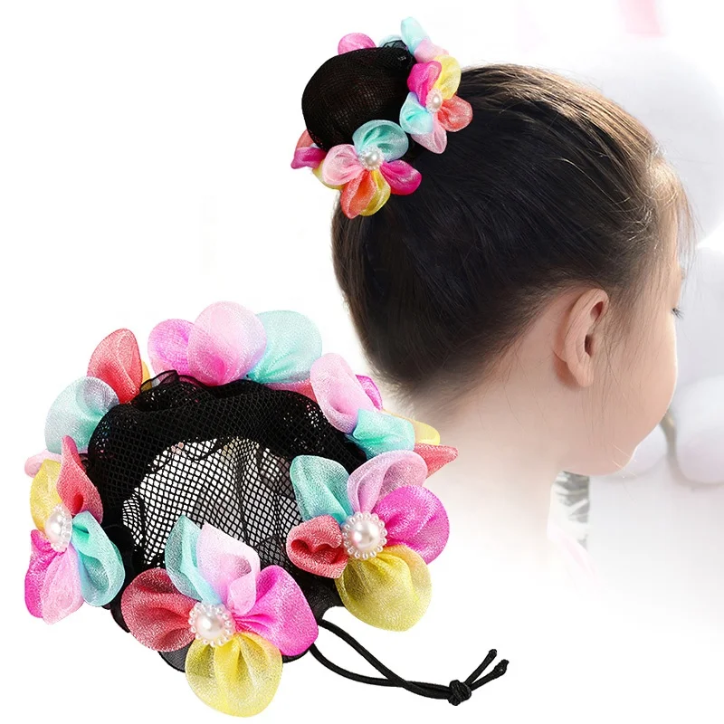 Children Dance Curly Hair Head Flower Net Female Ballet Headwear Headband Ball Art Test