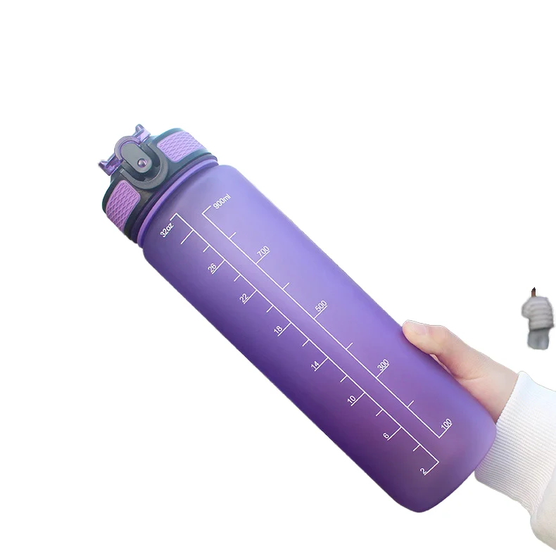 Kids Bpa Tritan Bottle Clear Purple Tritan Bottle Custom Logo 32Oz 1000Ml 1 Litter Motivational Water Bottle For Sport