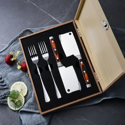 Hot selling pakkawood steak knives, Best sale kitchen mini cleaver knife and fork set, Stainless steel steak fork knife set