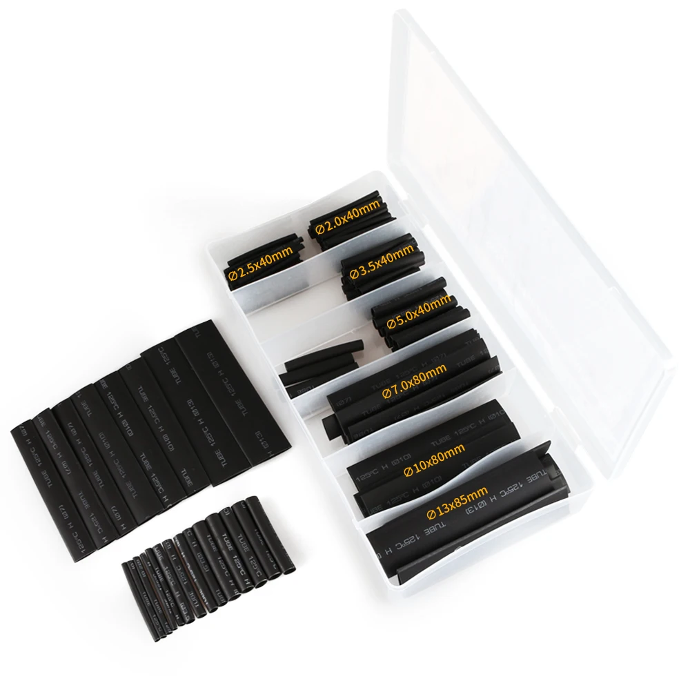 127pcs/set Assorted Heat Shrink Tube Black Wire Wrap Electrical Insulation Cable Sleeving 2-13mm